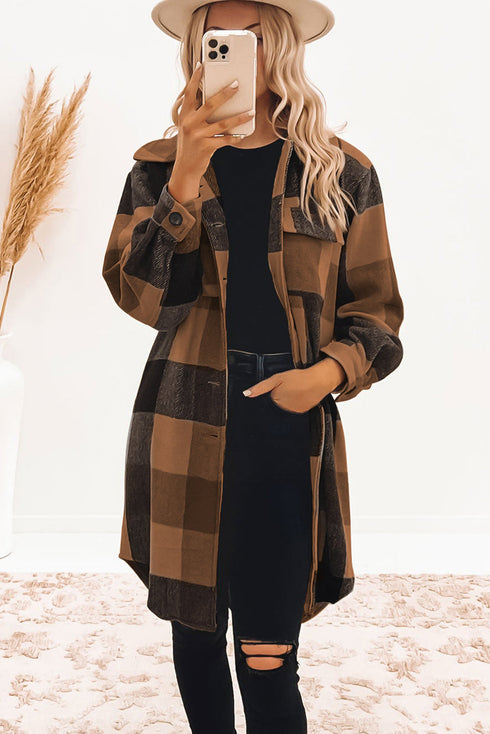 Plaid Button-Down Flap Pocket Long Shacket