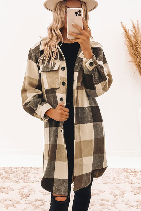 Plaid Button-Down Flap Pocket Long Shacket