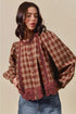 Plaid Button Front Eyelet Detail Long Sleeve Blouse