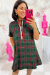 Plaid Button Front Short Sleeve Shift Mini Dress