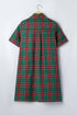 Plaid Button Front Short Sleeve Shift Mini Dress