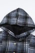 Plaid Button Neck Pocketed Pullover Hoodie