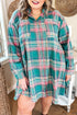 Plaid Button Up V Neck Long Sleeve Shift Mini Dress