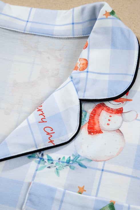 Plaid Cartoon Print Shirt Top And Pants Lounge Set