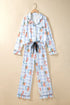 Plaid Cartoon Print Shirt Top And Pants Lounge Set