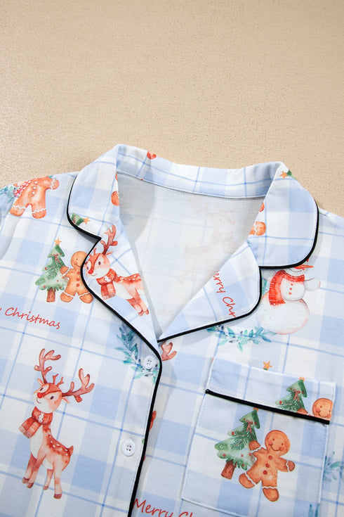 Plaid Cartoon Print Shirt Top And Pants Lounge Set