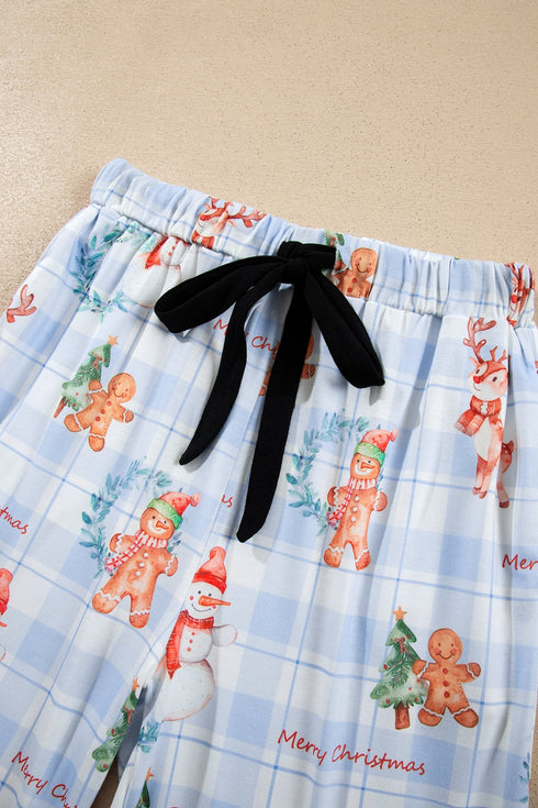 Plaid Cartoon Print Shirt Top And Pants Lounge Set