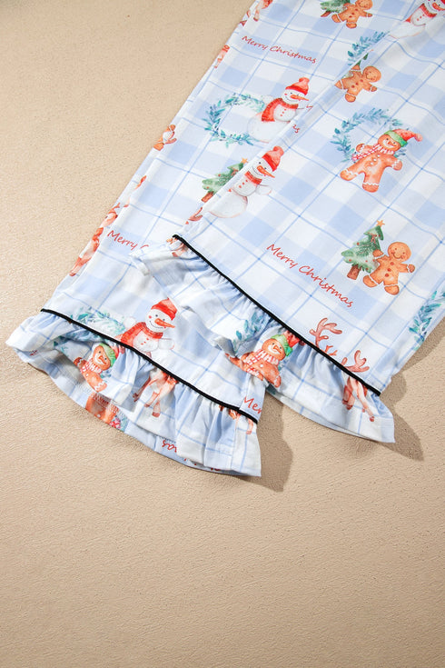 Plaid Cartoon Print Shirt Top And Pants Lounge Set