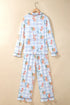 Plaid Cartoon Print Shirt Top And Pants Lounge Set