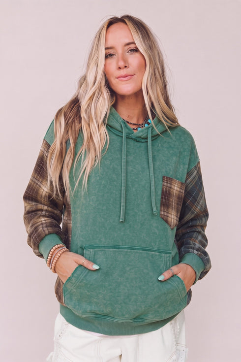 Plaid Check Pattern Hooded Grunge Inspired Layering Hoodie