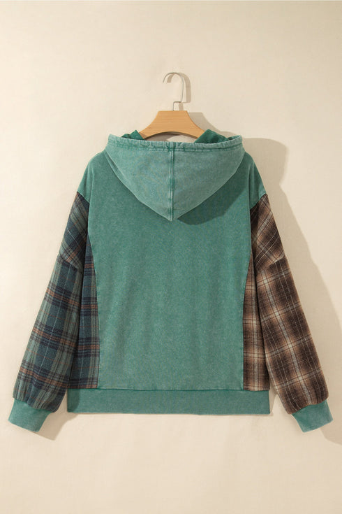 Plaid Check Pattern Hooded Grunge Inspired Layering Hoodie