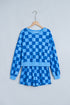 Plaid Checkered Long Sleeve Crop Top Elastic Waist Short Set