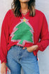 Plaid Christmas Tree Frayed Applique Drop Shoulder Sweatshirt