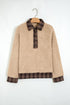 Plaid Collar Button Front Fleece Pullover Sweatshirt