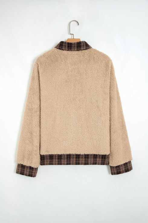 Plaid Collar Button Front Fleece Pullover Sweatshirt