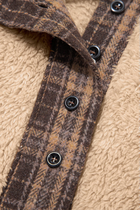 Plaid Collar Button Front Fleece Pullover Sweatshirt