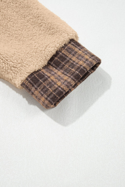 Plaid Collar Button Front Fleece Pullover Sweatshirt