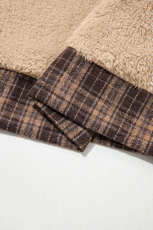 Plaid Collar Button Front Fleece Pullover Sweatshirt