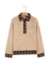 Plaid Collar Button Front Fleece Pullover Sweatshirt