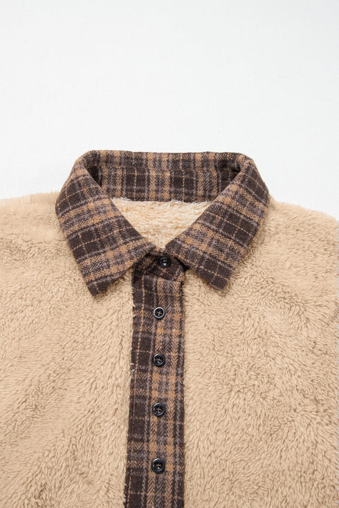Plaid Collar Button Front Fleece Pullover Sweatshirt
