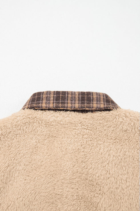 Plaid Collar Button Front Fleece Pullover Sweatshirt
