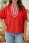 Plaid Collar V Neck Short Sleeve Tunic Blouse
