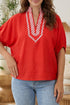 Plaid Collar V Neck Short Sleeve Tunic Blouse