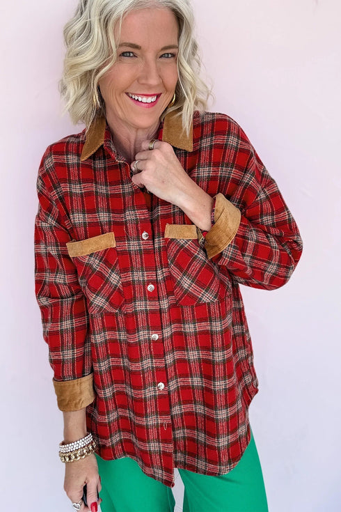 Plaid Collared Button Detail Southern Belle Shacket