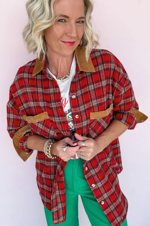 Plaid Collared Button Detail Southern Belle Shacket