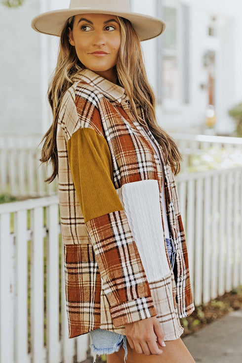 Plaid Color Block Patchwork Shirt Jacket With Pocket