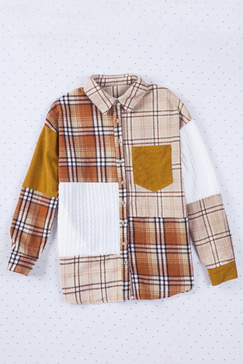 Plaid Color Block Patchwork Shirt Jacket With Pocket