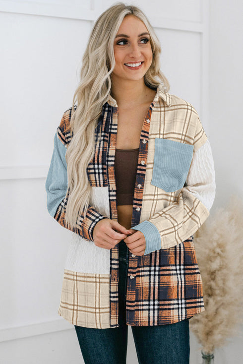 Plaid Color Block Patchwork Shirt Jacket With Pocket