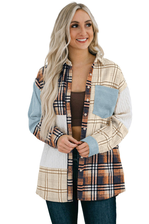 Plaid Color Block Patchwork Shirt Jacket With Pocket