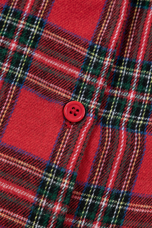 Plaid Contrast Patchwork Long Sleeve Shirt Shorts Pajama Set