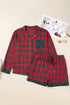 Plaid Contrast Patchwork Long Sleeve Shirt Shorts Pajama Set