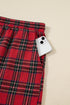 Plaid Contrast Patchwork Long Sleeve Shirt Shorts Pajama Set