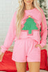 Plaid Contrasted Double Tree Patch Raglan Pullover Short Set