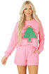 Plaid Contrasted Double Tree Patch Raglan Pullover Short Set