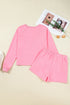 Plaid Contrasted Double Tree Patch Raglan Pullover Short Set