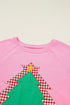 Plaid Contrasted Double Tree Patch Raglan Pullover Short Set
