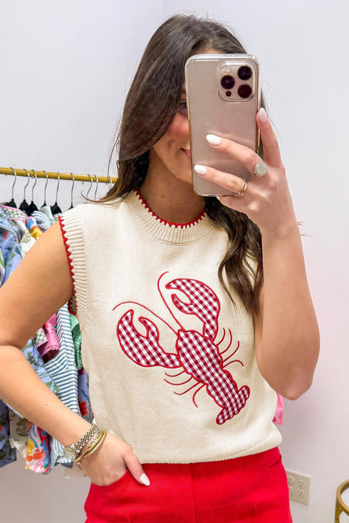 Plaid Crawfish Graphic Crew Neck Knit Sweater Vest