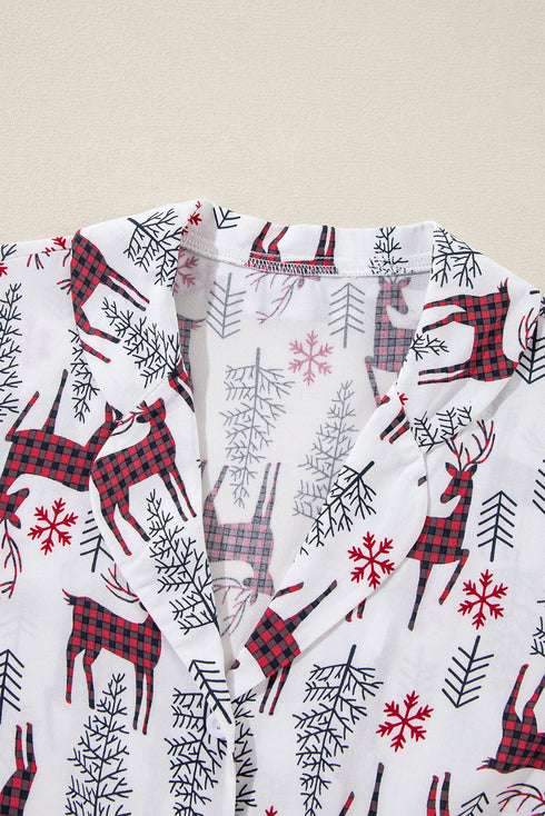 Plaid Deer Print Button Down Viscose Sleepwear Set