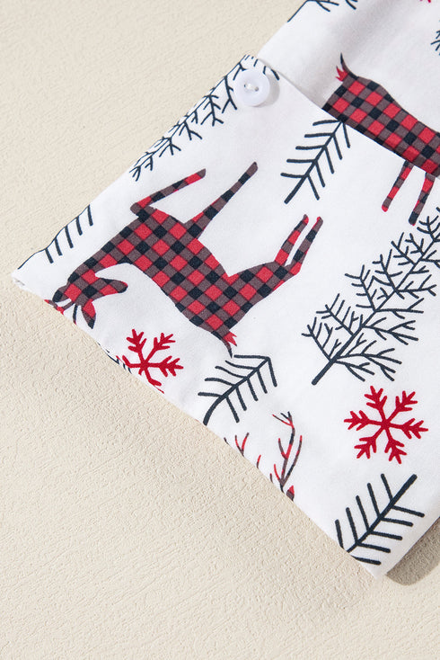 Plaid Deer Print Button Down Viscose Sleepwear Set