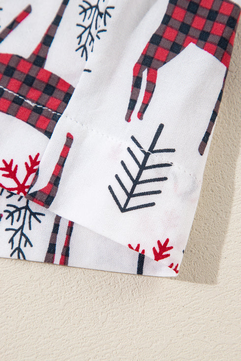 Plaid Deer Print Button Down Viscose Sleepwear Set