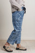 Plaid Denim Grommet Drawstring Waist Ankle Length Jeans