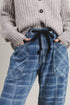 Plaid Denim Grommet Drawstring Waist Ankle Length Jeans