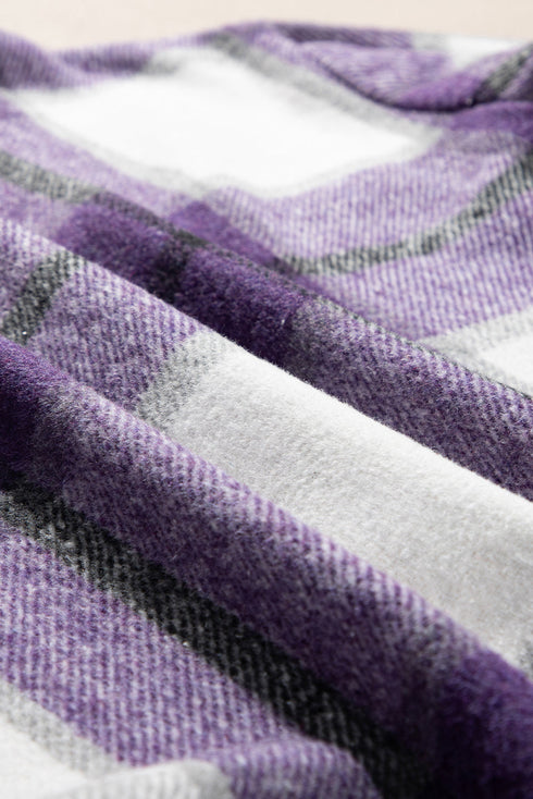 Plaid Drop Shoulder Button Front Patch Pocket Shackets