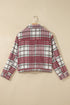 Plaid Flannel Metal Button Collar Long Sleeve Shift Jacket