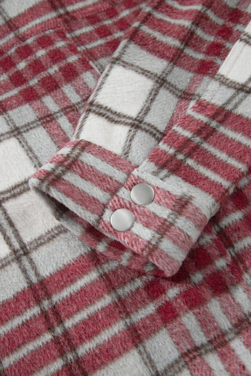 Plaid Flannel Metal Button Collar Long Sleeve Shift Jacket
