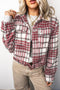 Plaid Flannel Metal Button Collar Long Sleeve Shift Jacket